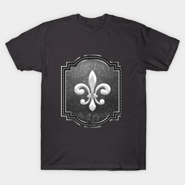 Fleur de lis on black victorian background T-Shirt by allthumbs